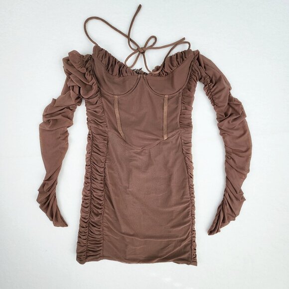 White Fox Boutique Dress Long Sleeve Brown Size Medium - Picture 6 of 8